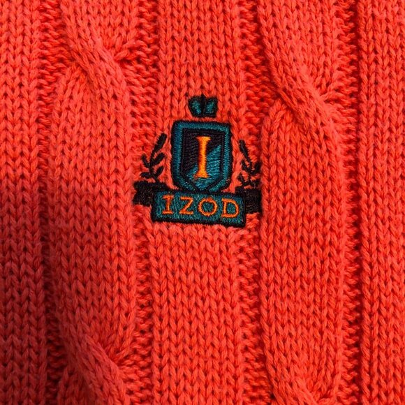 IZOD Pullover Cable Knit Sweater Color Coral Size Men's XL, IZOD Logo - Picture 2 of 6